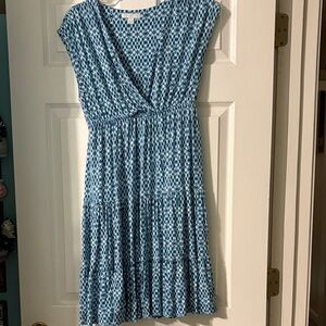 New York & Company Blue Geometric Midi Dress